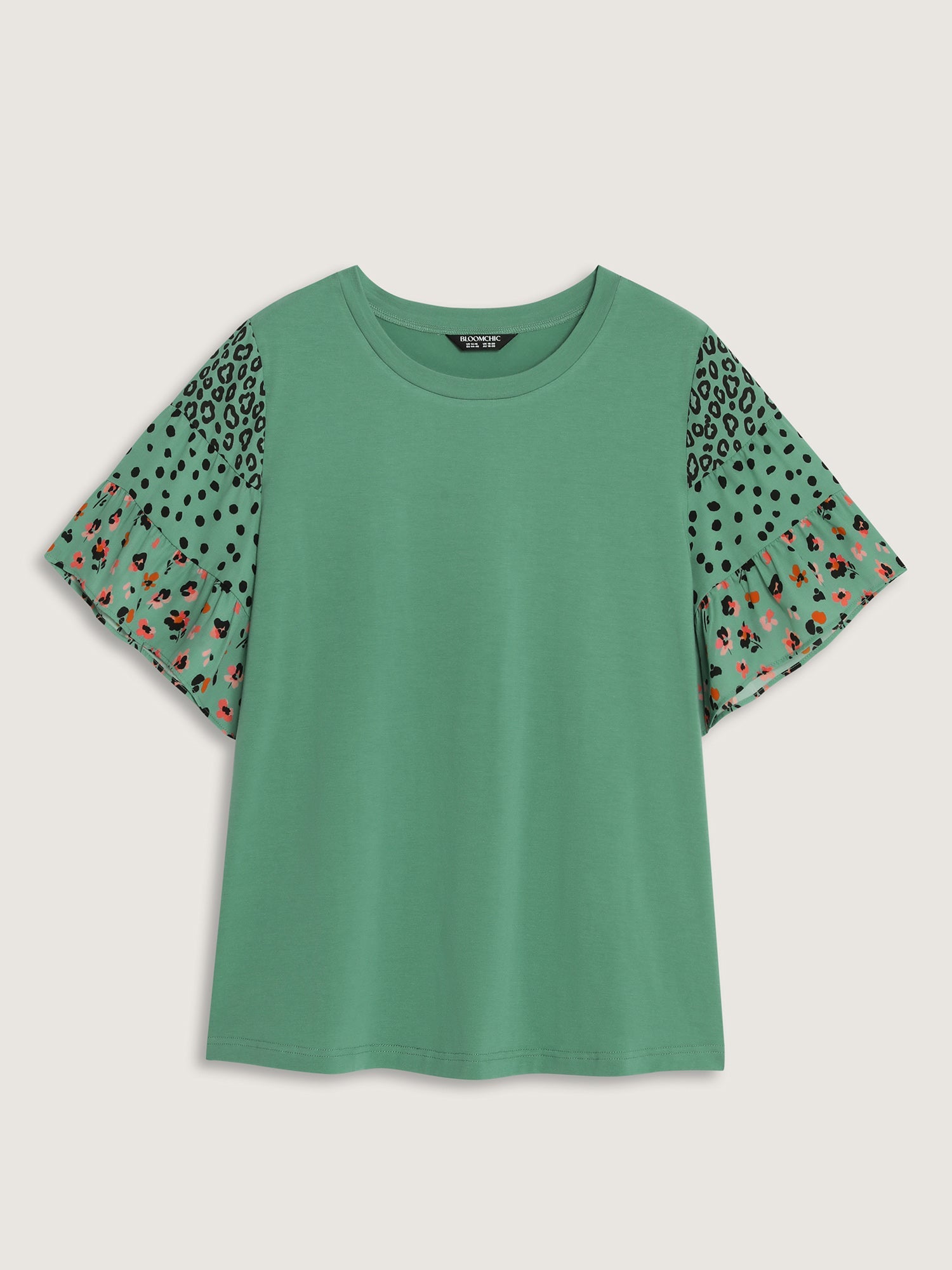 Supersoft Round Neck Color Block Floral Sleeve T-Shirt