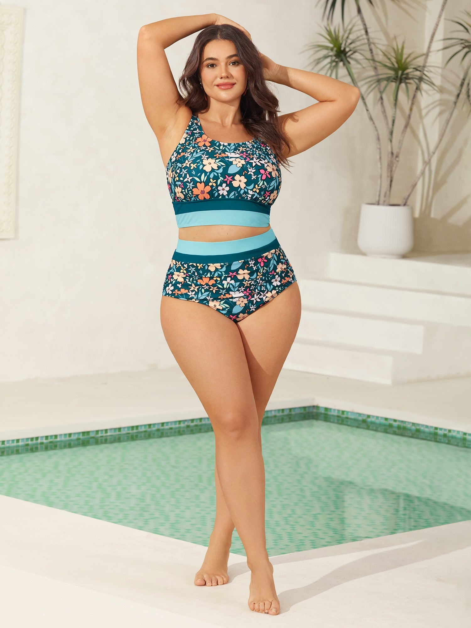 Floral Print Color Contrast Bikini Bottoms