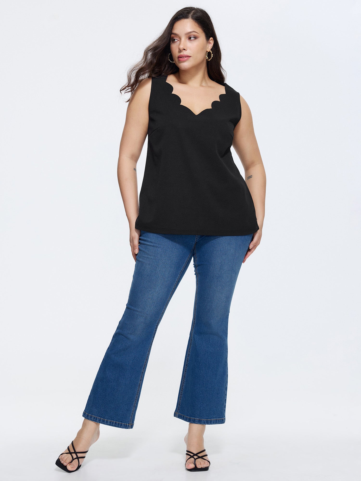 Solid V Neck Laser Cut Tank Top