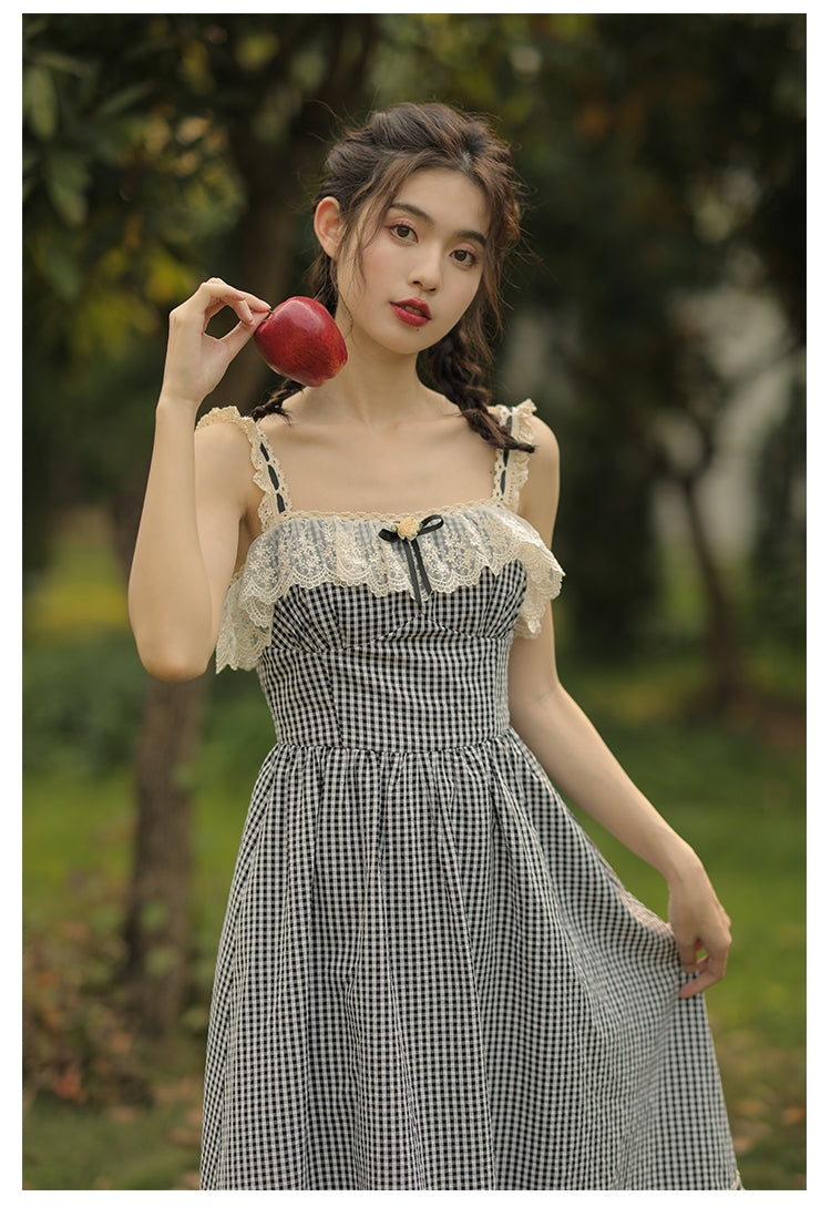 Black Lace Boned Corset + Lace Checkered Slip Dress