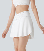 SoftlyZeroTM QuickDry High Waisted Studded Crossover 2-in-1 Mini Pickleball Skirt with Pockets