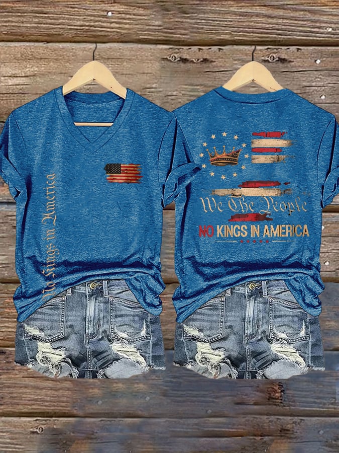🔥Buy 3 Get 15% Off🔥Women's “We The People No Kings In America” Printed V-Neck T-Shirt
