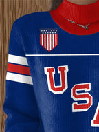 Retro Usa Ice Hockey Print Turtleneck Sweater