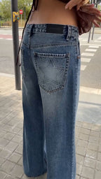 Women Wash Pocket Star Print Casual Jeans