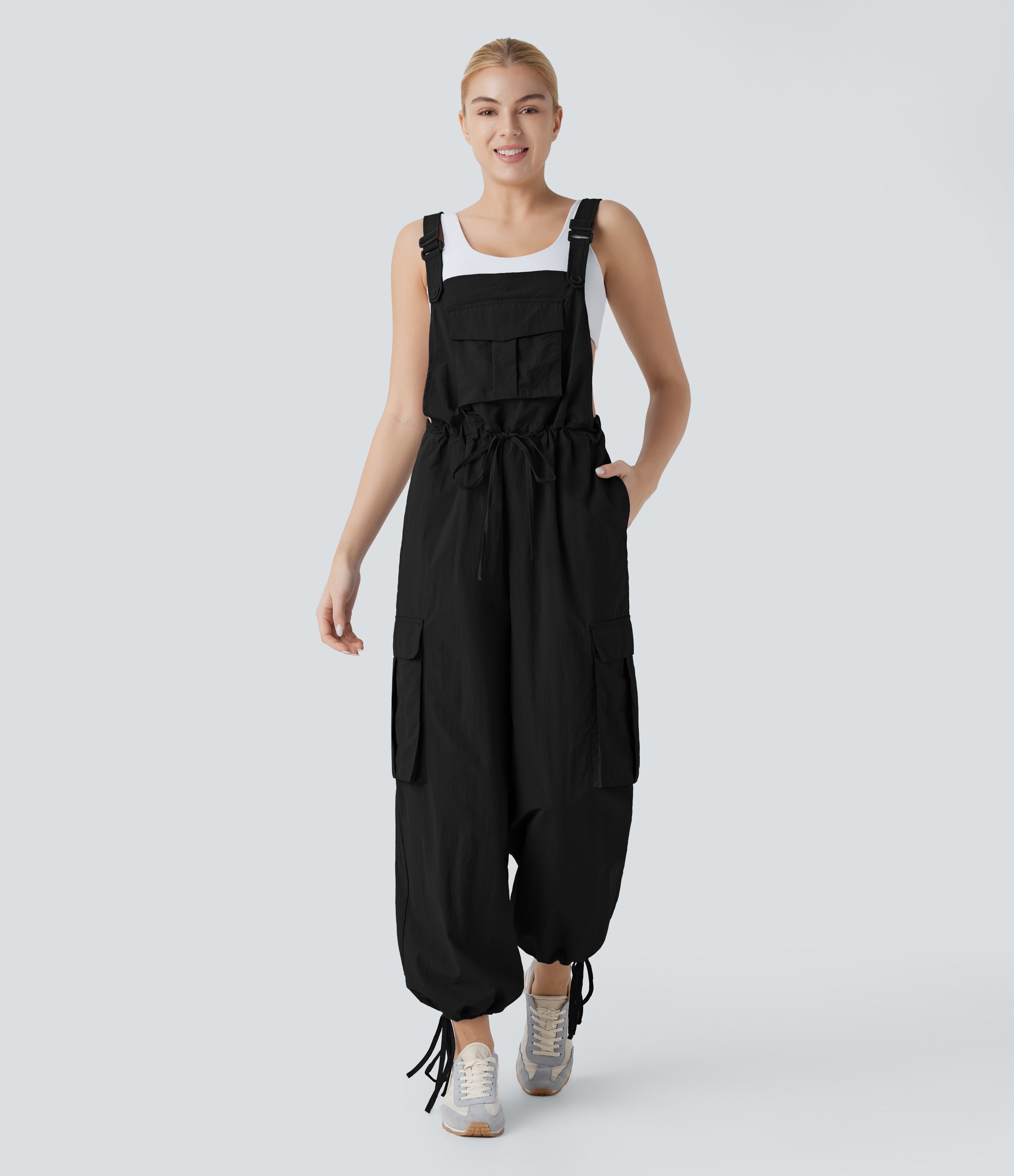 Drawstring  Relax Casual Cargo Overall with Pockets