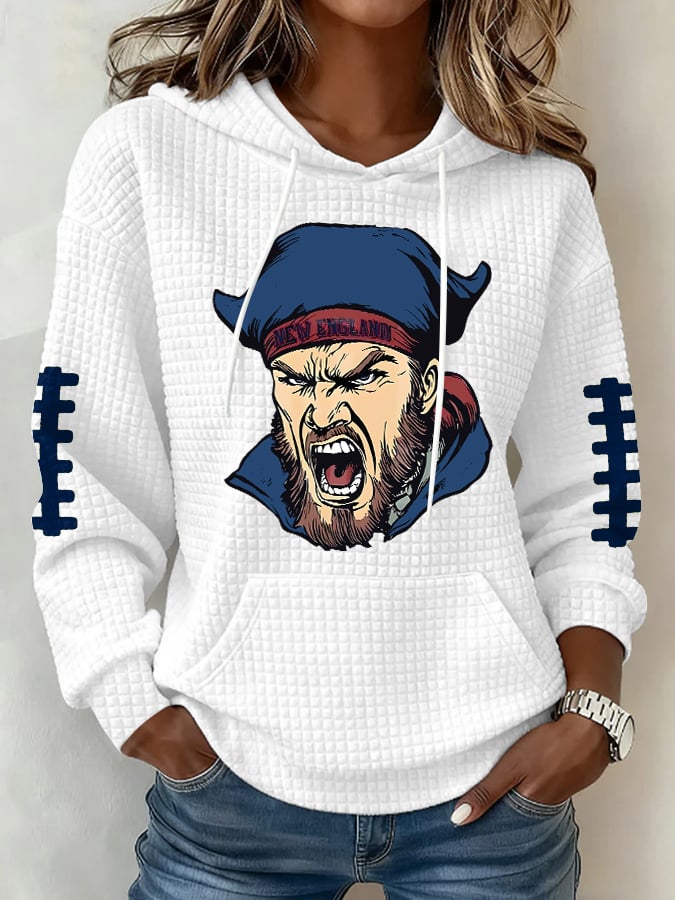 Women's Football Print Plaid Fabric Hooded Sweatshirt
