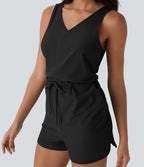 BreezefulTM Sleeveless Cut Out Drawstring Quick Dry Hiking Romper with Pockets