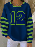 Women's Rugby Print Knit Crew Neck Long Sleeve Top