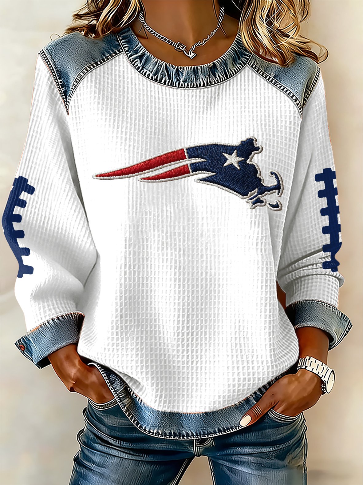 Women's rugby print long-sleeved sweatshirt