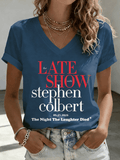 V-Neck Retro Late Show 05.21.2026 The Night The Laughter Died Print T-Shirt