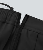 Mid Rise Belted Asymmetric Pleated Mini Casual Skirt