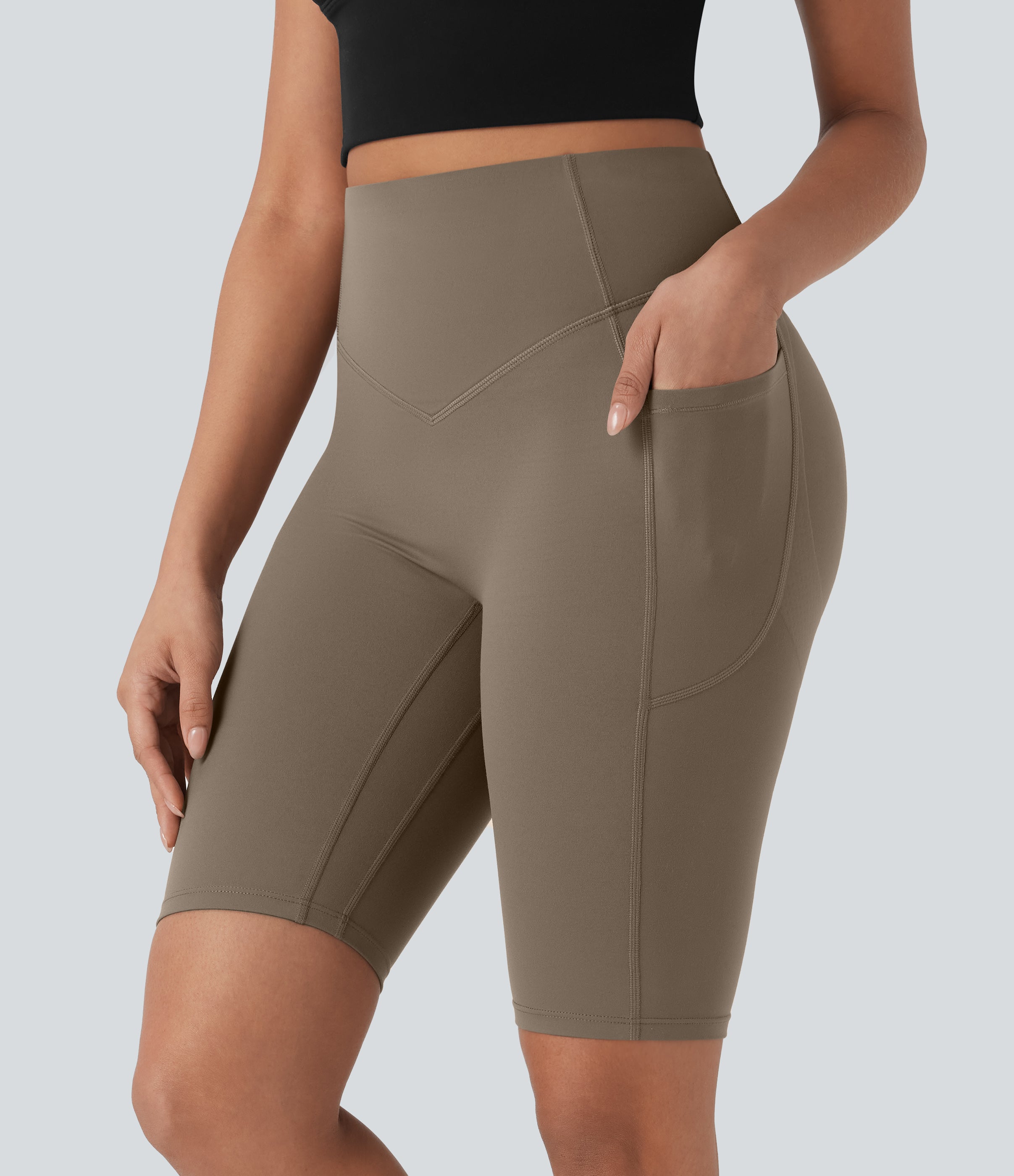 UltraSculptTM SoCinched High Waisted Scrunch Butt Lifting Tummy Control Side Pocket Shaping Workout Biker Shorts 9''