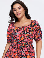 Floral Square Neck Fit and Flare Blouse