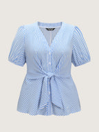 Striped Print Tie-Front Blouse
