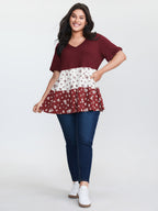Color Contrast Floral Print Tiered Top