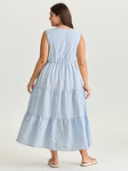 Check Pattern Shirred Bodice Midi Dress