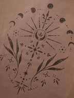 Cotton Star Print Round Neck Curvy Hem T-Shirt