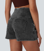 FlexTM SoCinched High Waisted Tummy Control Denim Casual Shorts 3'' with Pockets
