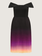 Ombre Gradient Pleated Off-Shoulder Midi Dress