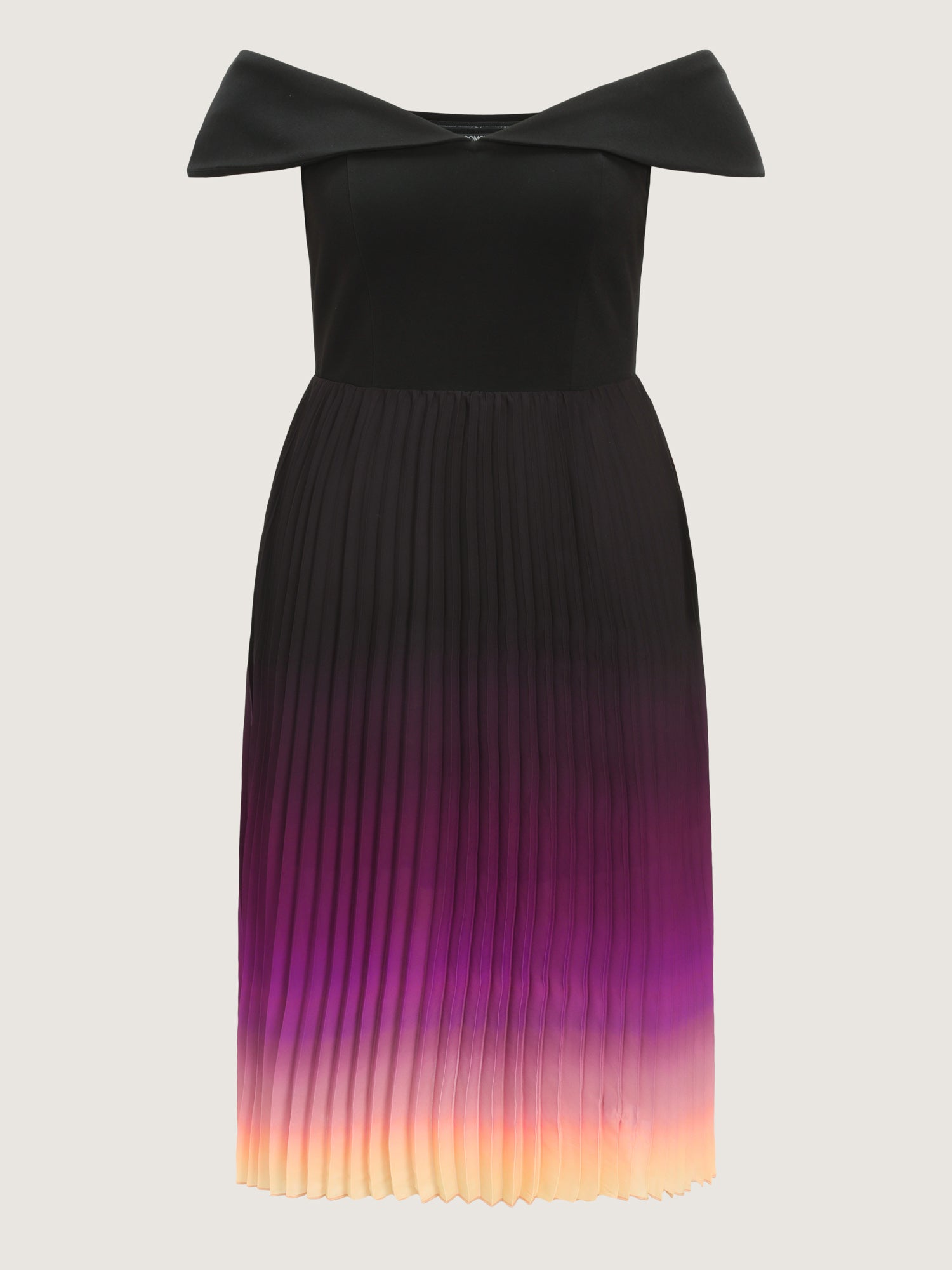 Ombre Gradient Pleated Off-Shoulder Midi Dress