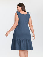 Ruffle Hem Tie Shoulder Pockets Sleeveless Dress