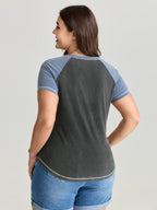Cotton Stretchy Color Contrast Curvy Hem T-Shirt