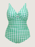 Check Print Cut-Out One-Piece Swimsuit