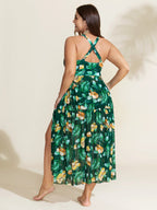 Tropical Print One Piece Swimsuit Sarong Set