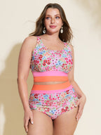 Floral Print Color Contrast Bikini Top