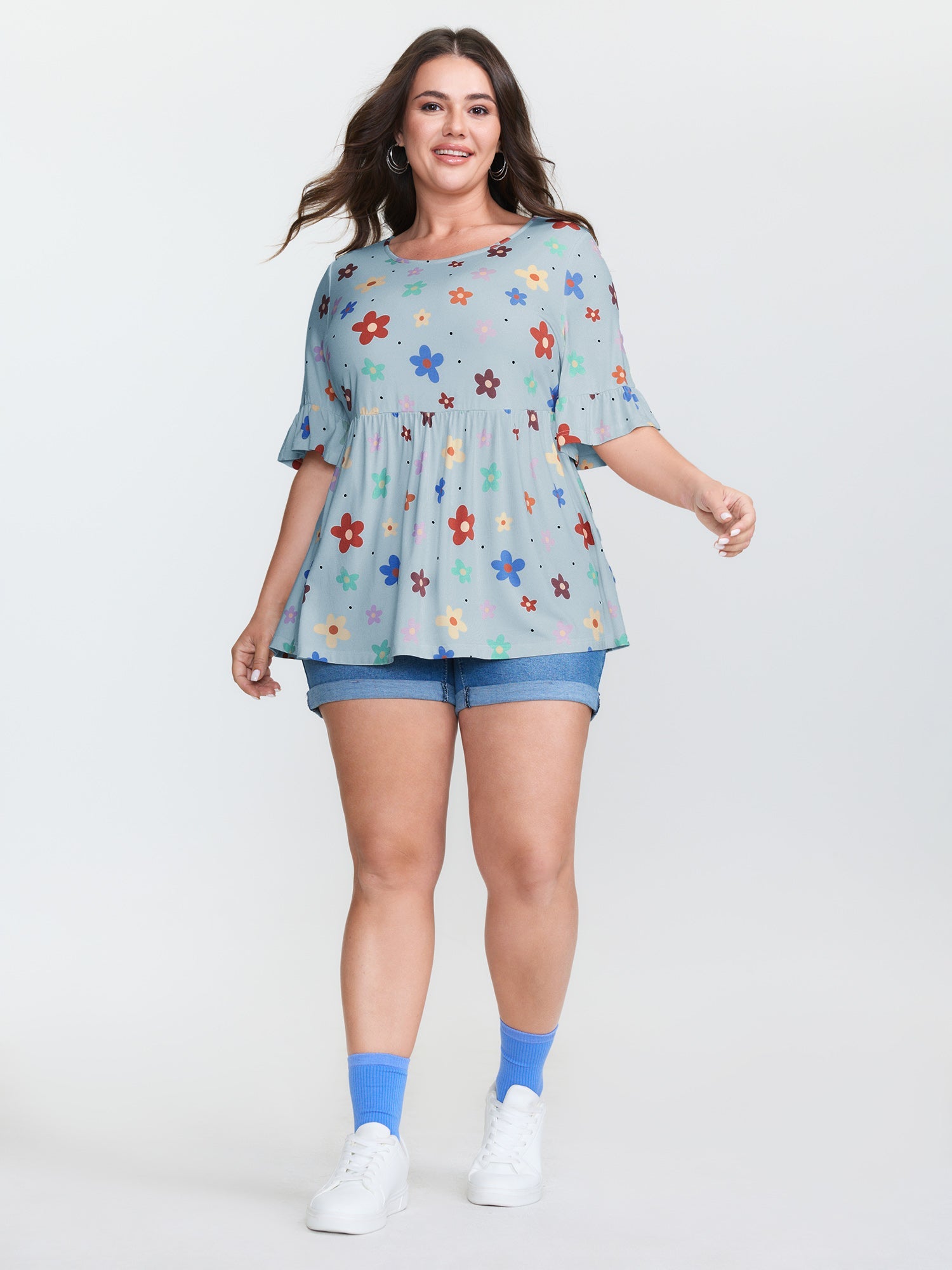 Floral Print Stretchy Knit Top