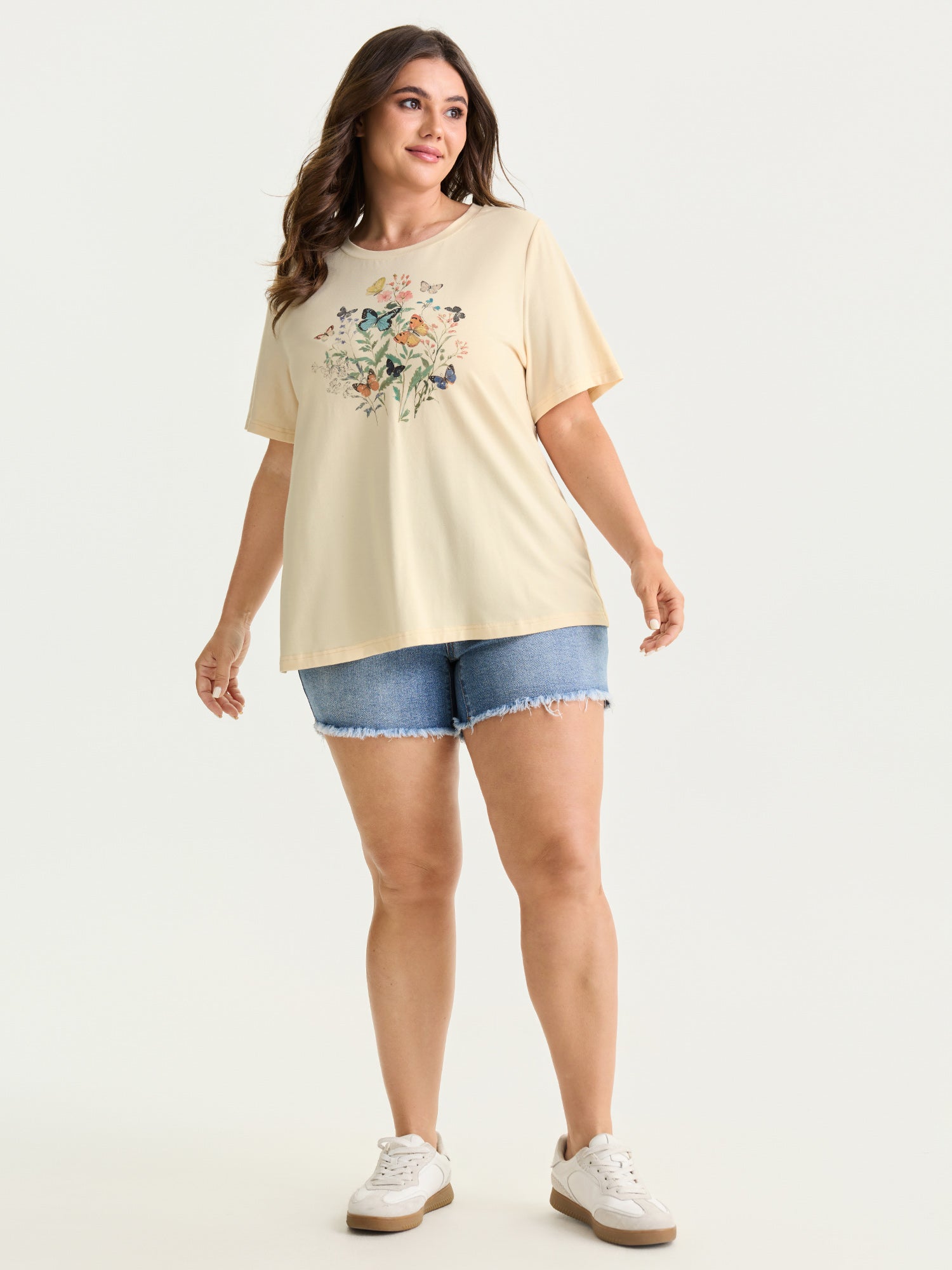 Butterfly Print Flared Sleeve T-Shirt