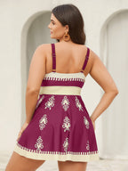 Boho Flower Print Surplice Swim Dress
