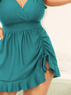 Ruffled Hem Flutter Sleeve Drawstring Swim Dress
