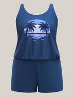 Island Pattern Pockets One-Piece Swimsuit