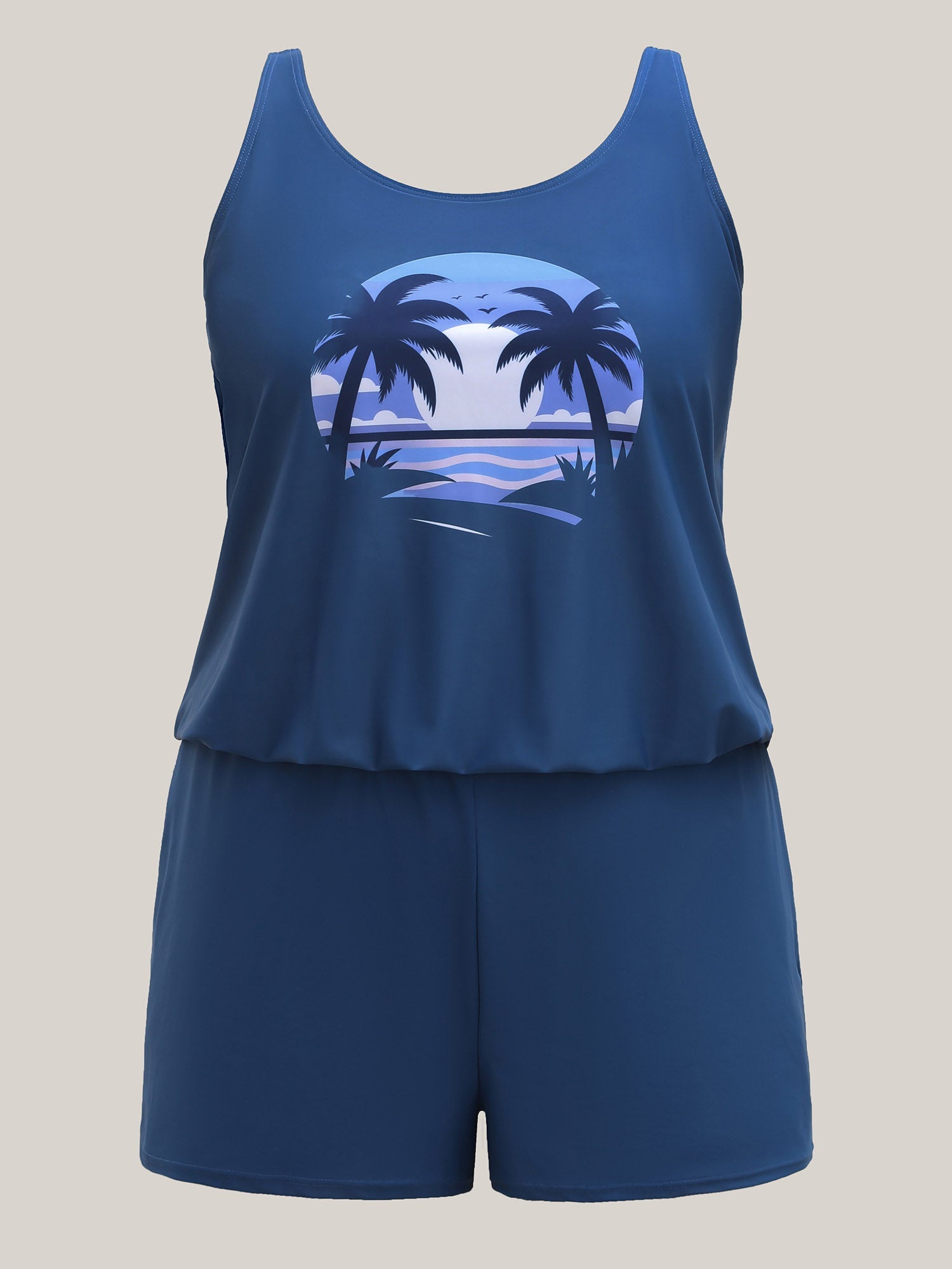 Island Pattern Pockets One-Piece Swimsuit