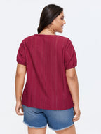 Eyelet Trim Floral Embroidered Solid T-Shirt