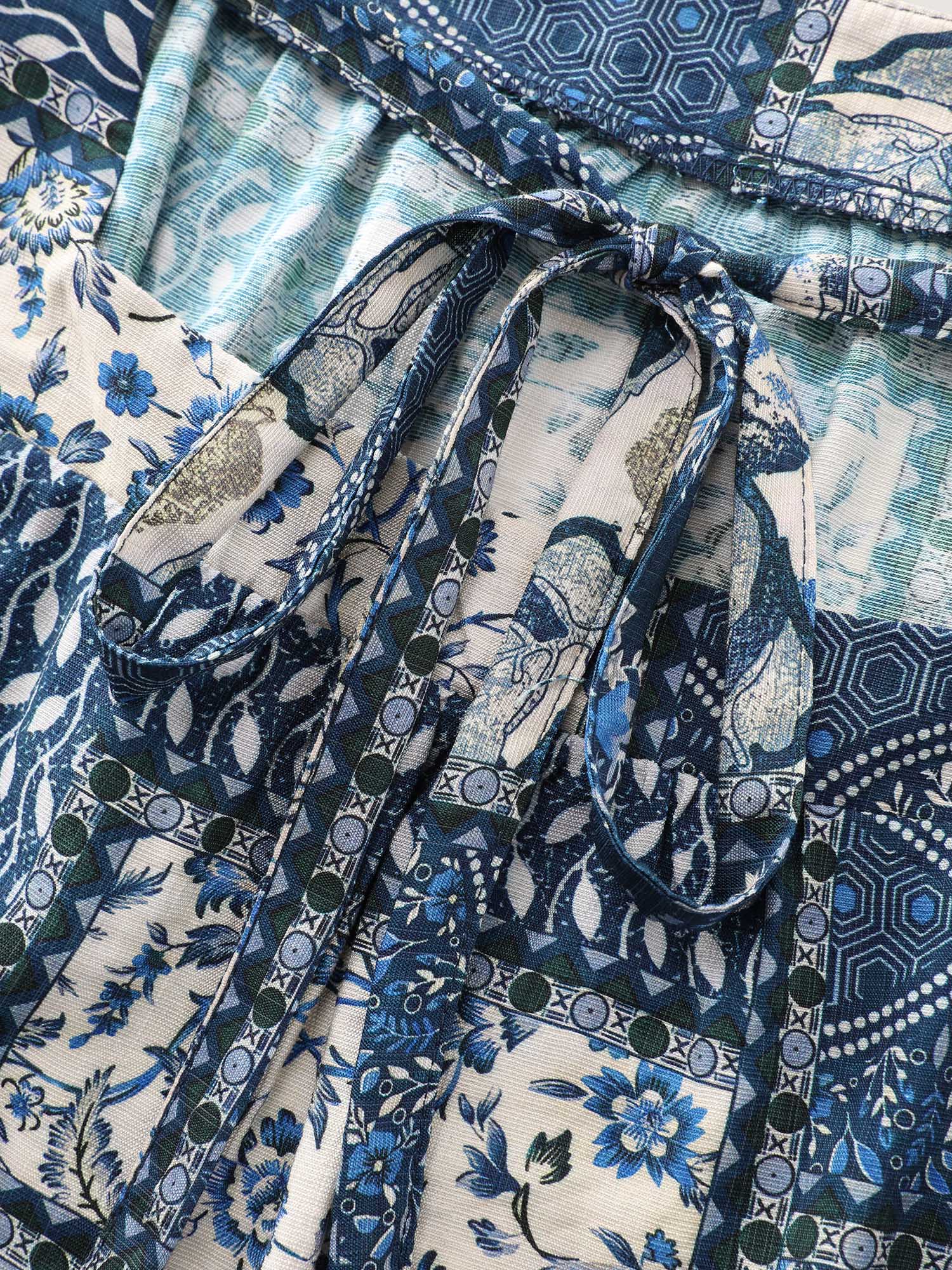 Collage Print Square Neckline Blouse