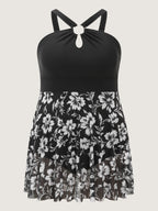 Monochrome Tropical Floral Sheer Swim Dress