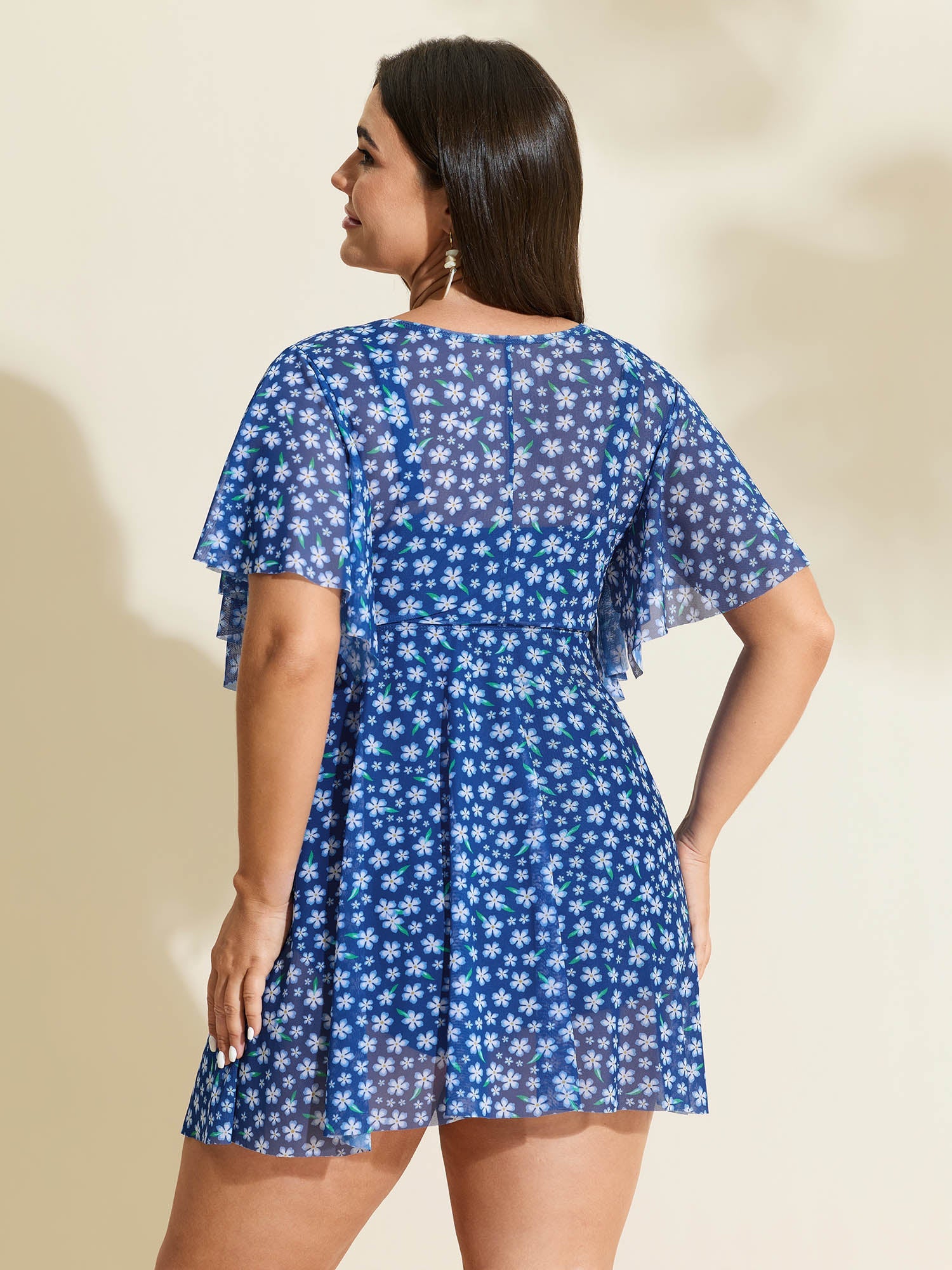 Colorful Sheer Floral Print Swim Dress