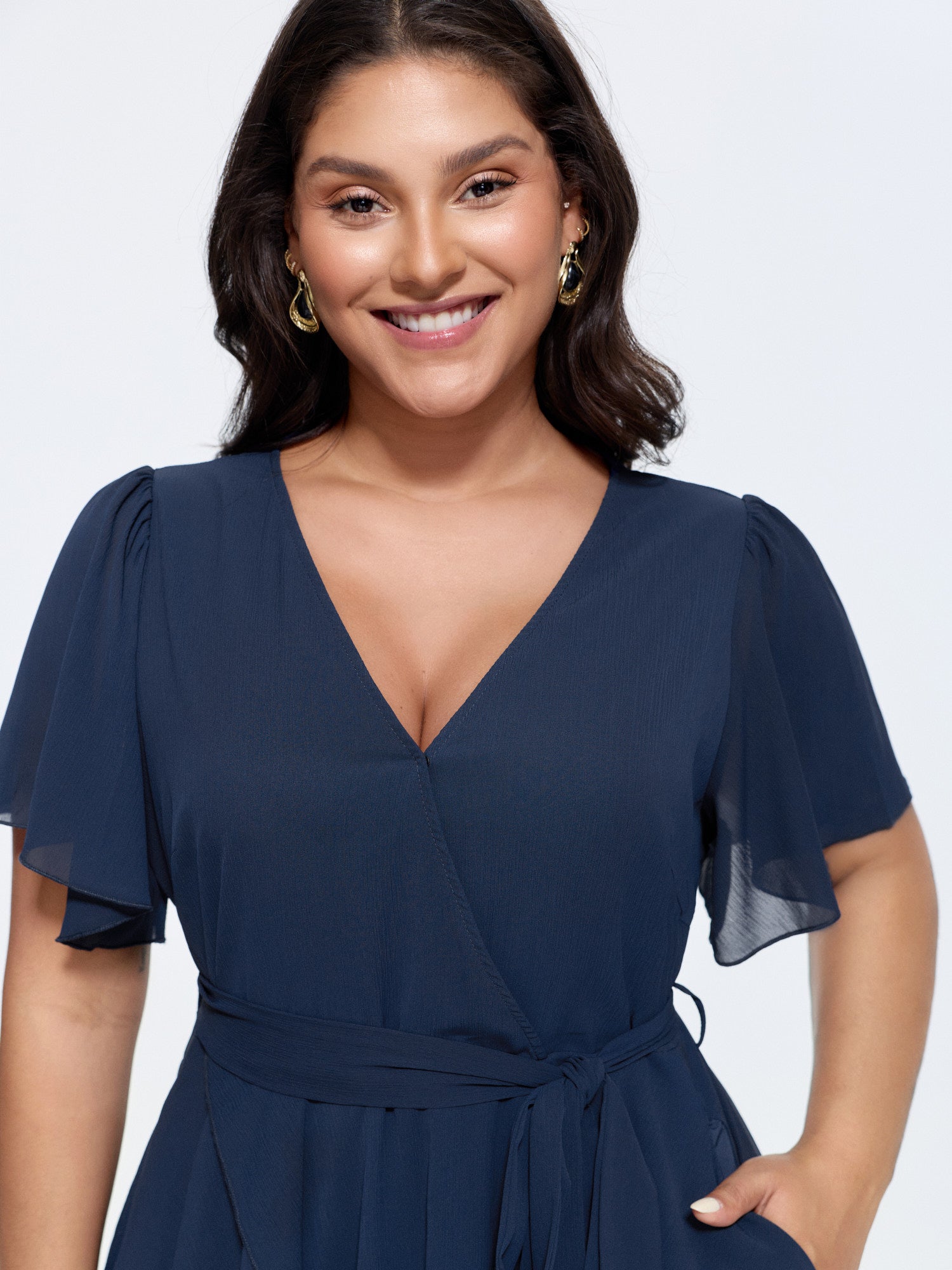 Flared Sleeve Waist-Tie Mini Dress