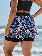 Vibrant Floral Print Pockets Swim Bottoms