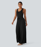U Neck Racerback Drawstring Casual Jumpsuit with Pockets