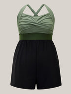 Patchwork Contrast Crossover One Piece Swimsuit