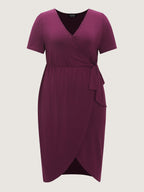 Stretchy Wrap Side-Tie Petal Hem Midi Dress
