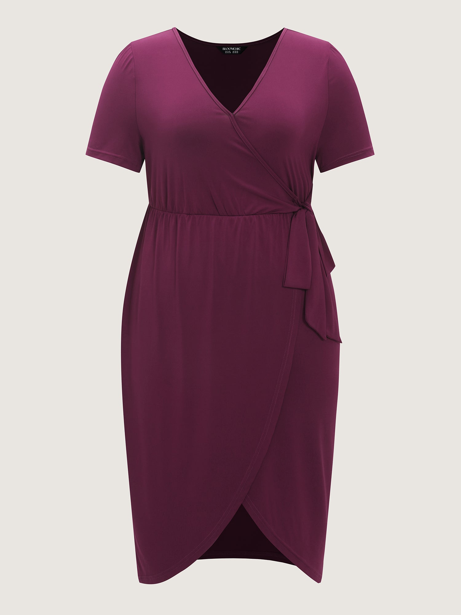 Stretchy Wrap Side-Tie Petal Hem Midi Dress