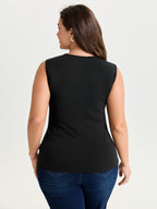 Stretchy Overlap Neckline Solid Tank Top