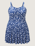 Ditsy Floral Ruched Empire Waist Swim Dress