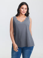 Solid V Neck Laser Cut Tank Top