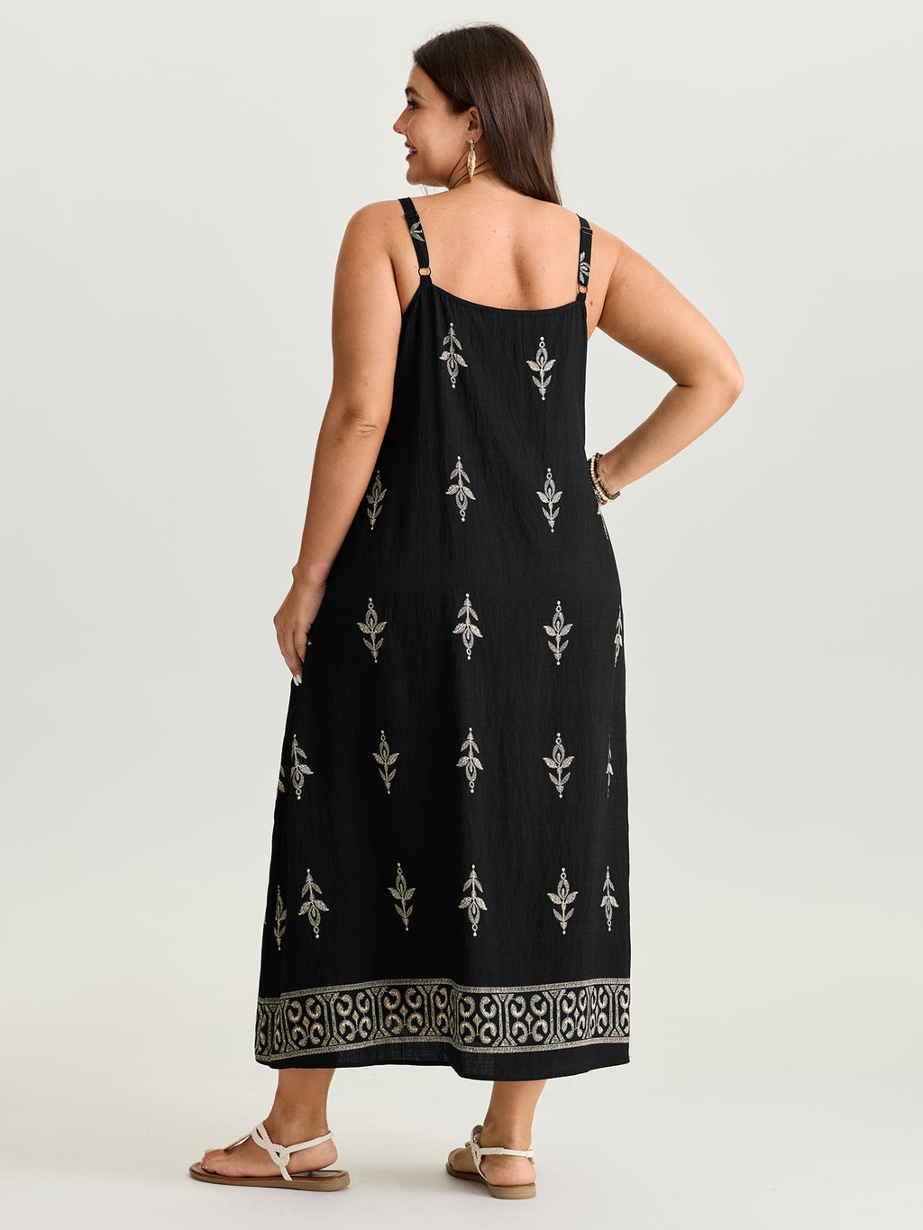 Geometric Print Color Contrast Maxi Dress