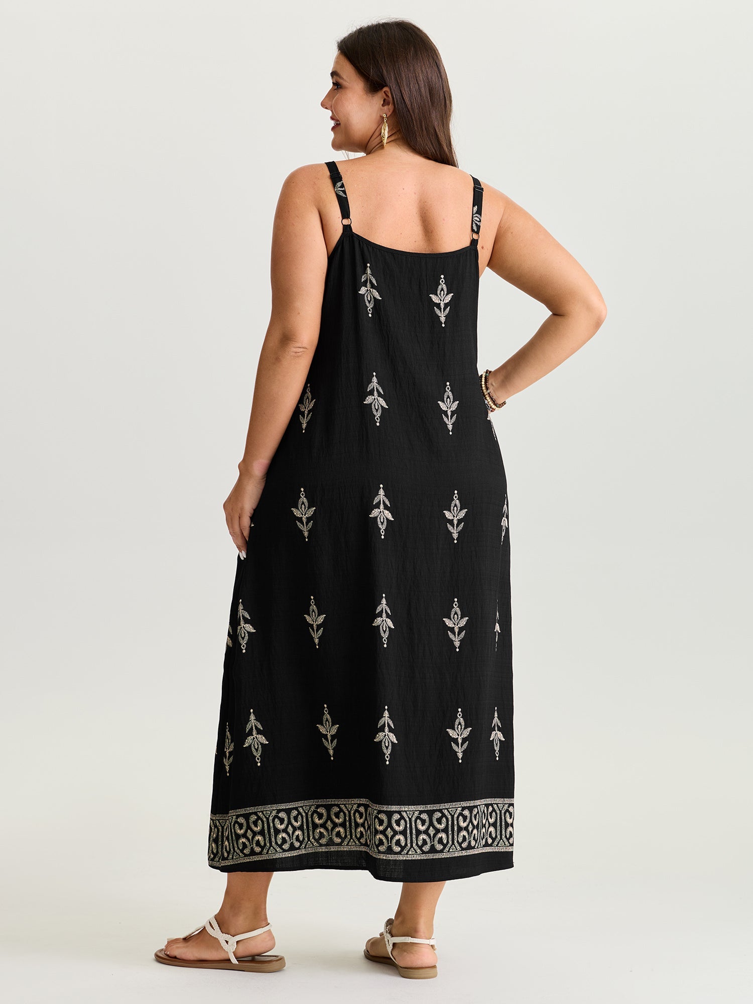 Geometric Print Color Contrast Maxi Dress